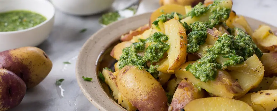 Lemon Potatoes with Chive Pesto