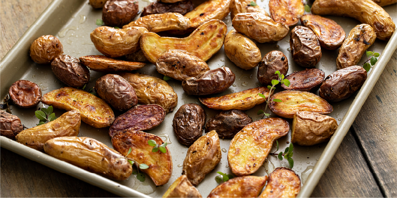 A roasting tray of fingerling fries.
