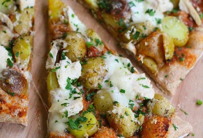 Leftover turkey or chicken potato pizza