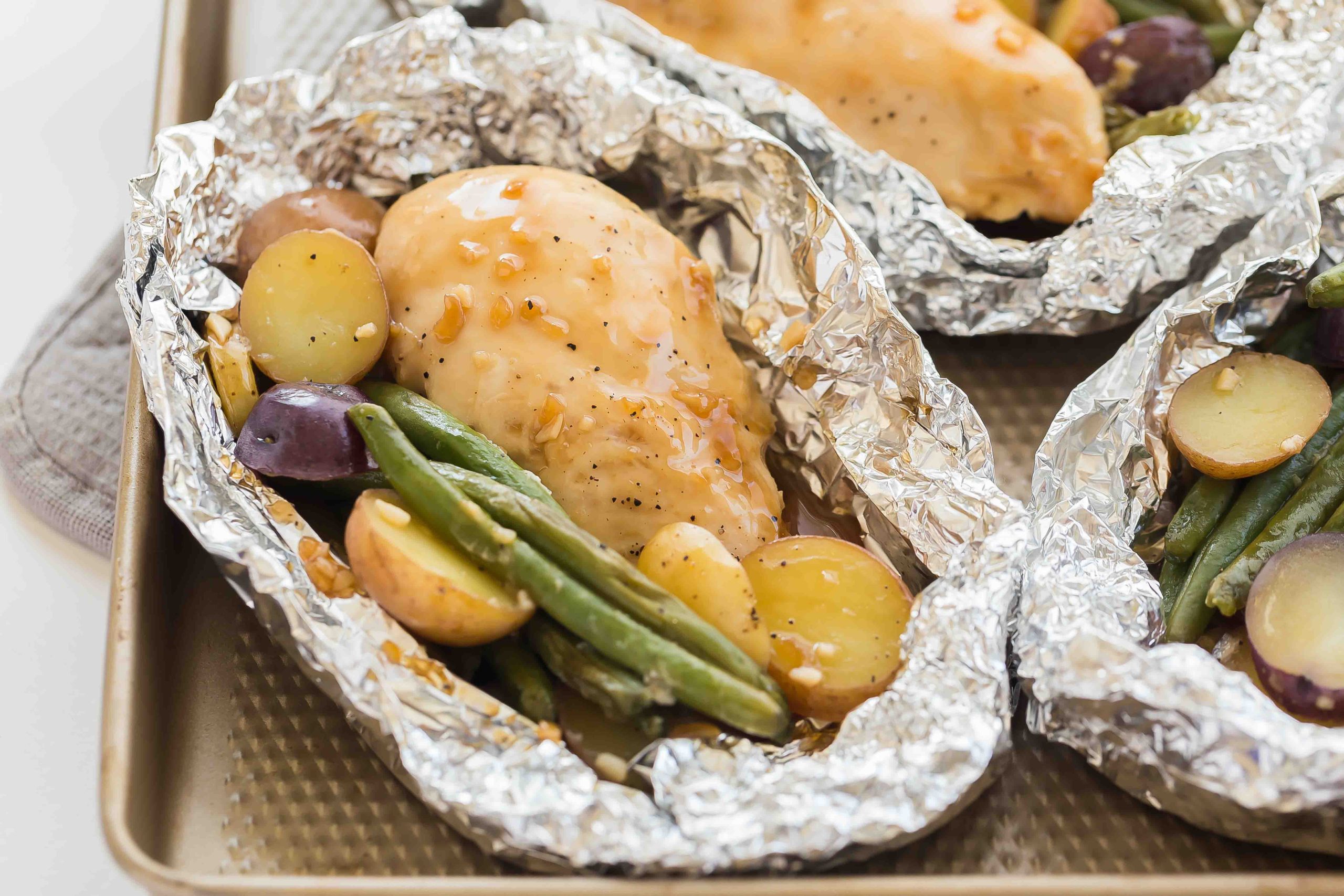 Honey garlic chicken foil packs.