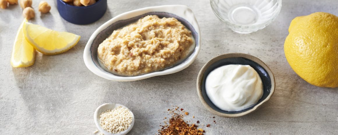 Some cute little bowls with dips including some chickpea delight dip.