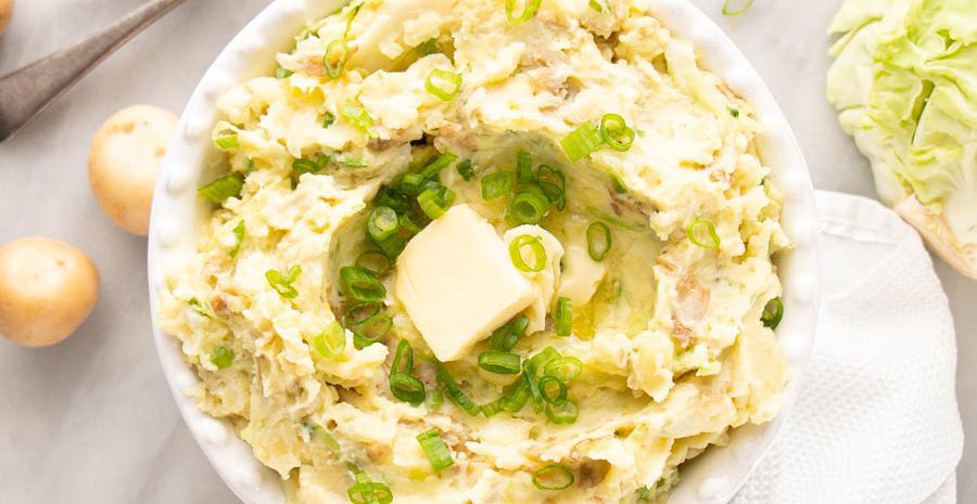 A bowl of Colcannon potatoes.