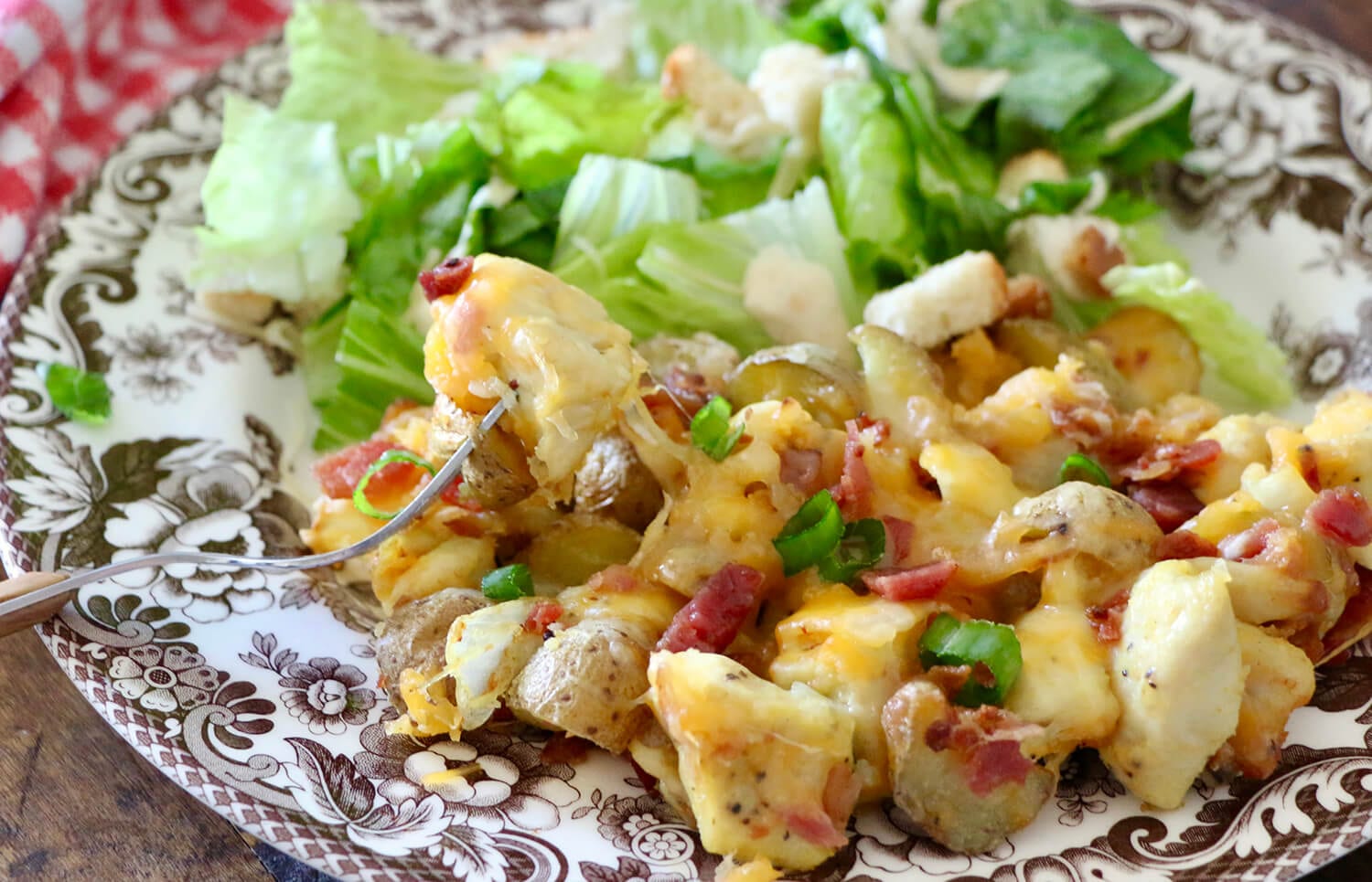 A cheesy platter of Air Fryer loaded chicken and potatoes.