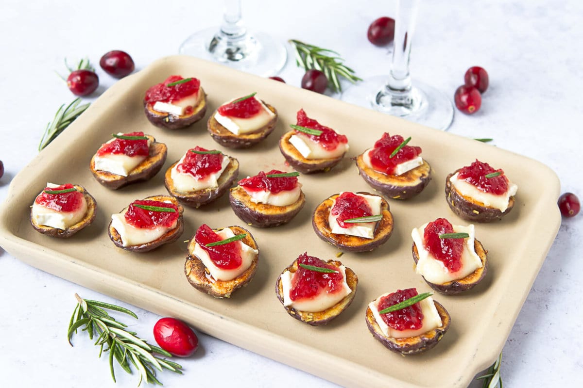 A plate of Brie and cranberry bites.