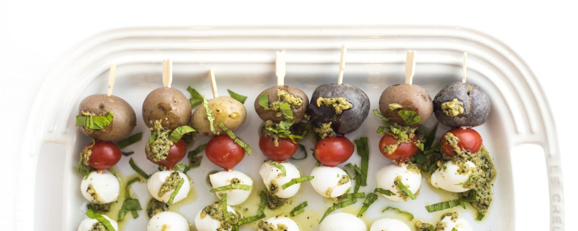 Pesto caprese potato skewers