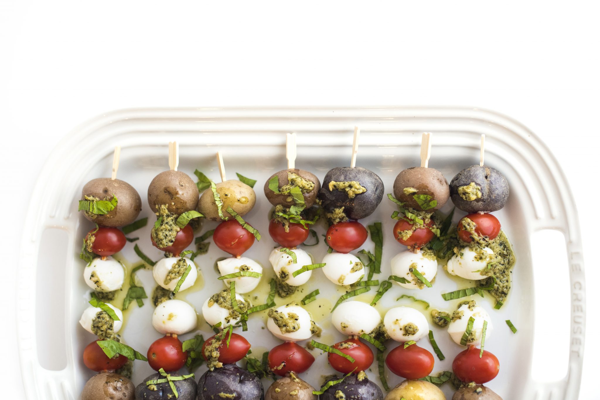 Pesto caprese potato skewers