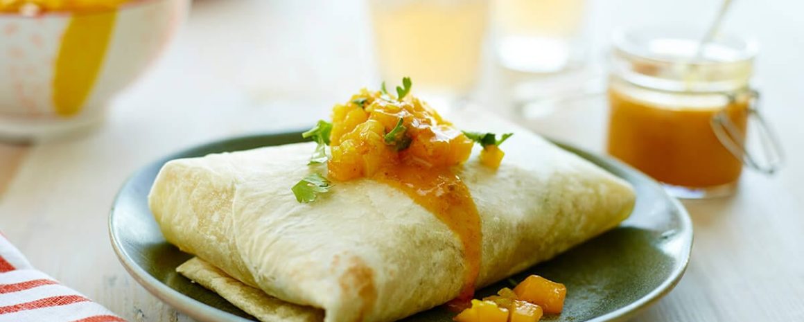 Caribbean burritos with mango chutney