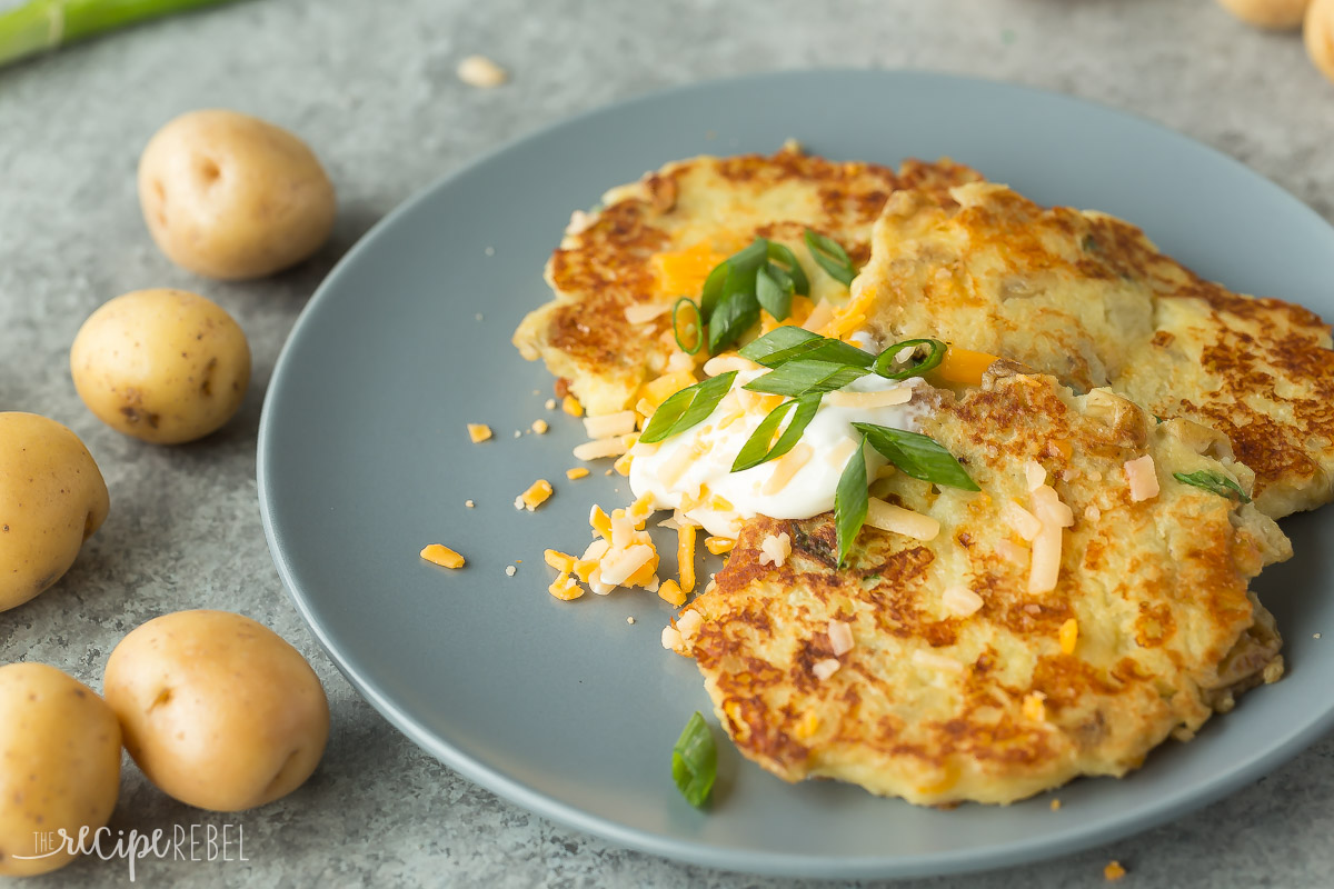 Cheesy potato latkes.