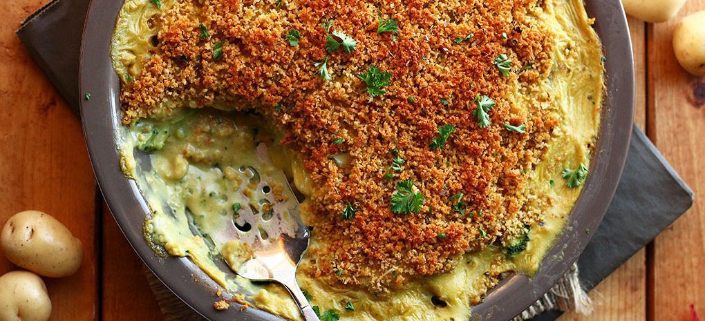 Cheesy Vegan Potato Casserole with Broccoli