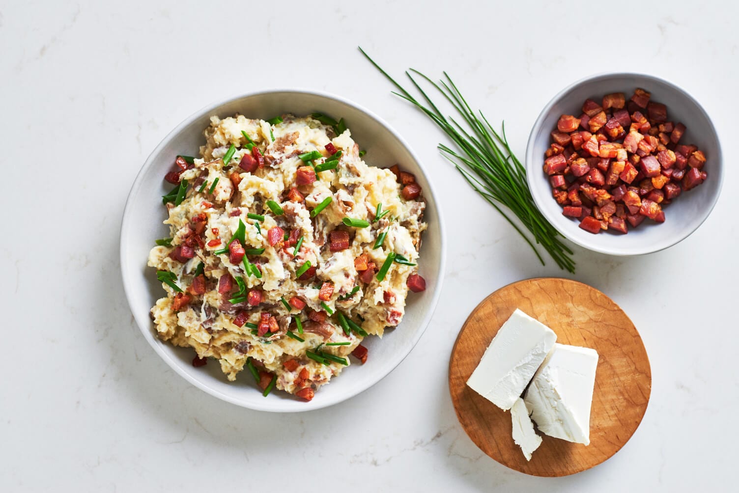 A lovely little bowl of cream cheese, chive, and pancetta mashed potatoes