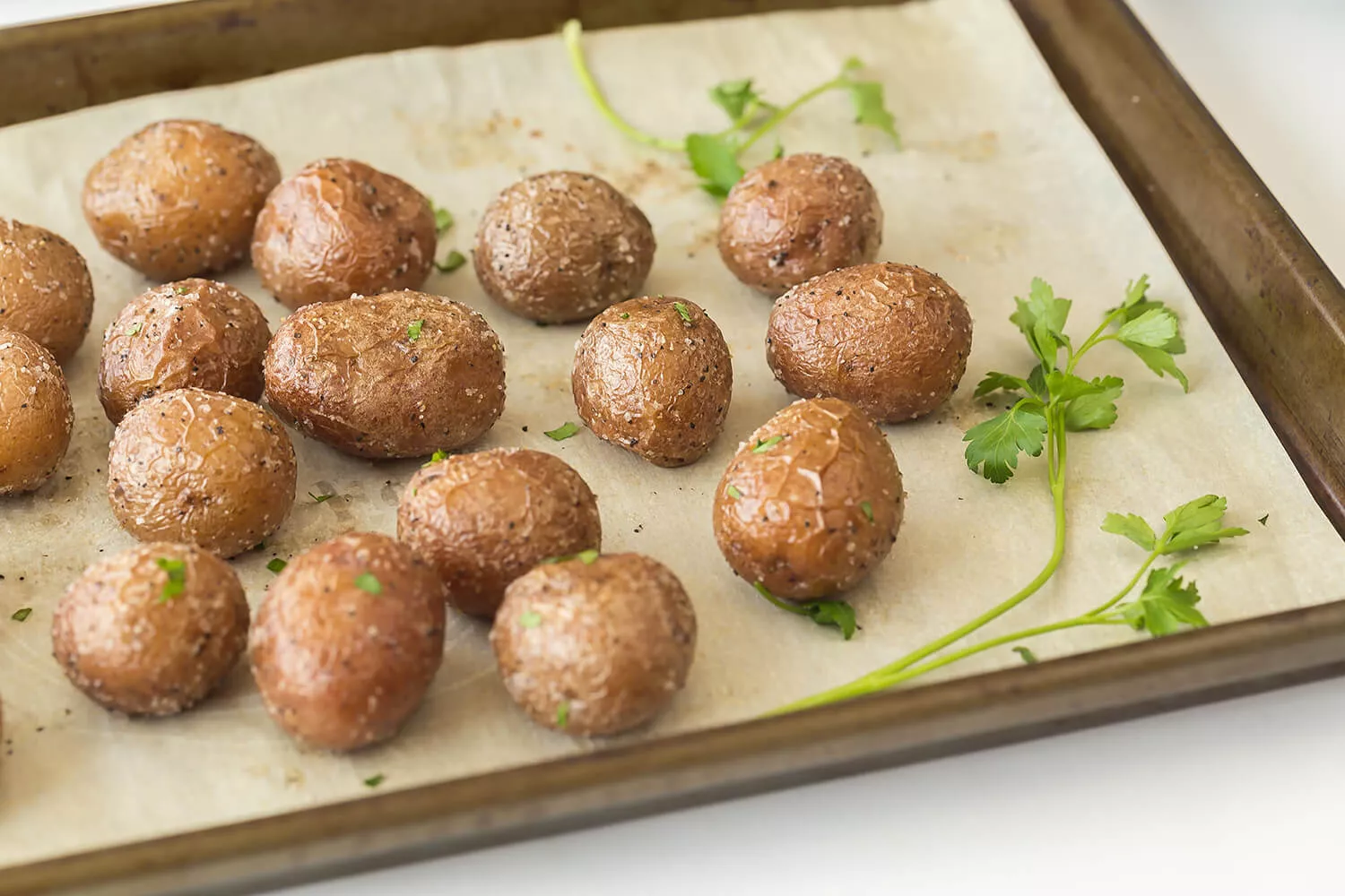 Easy roasted potatoes on a sheet pan.