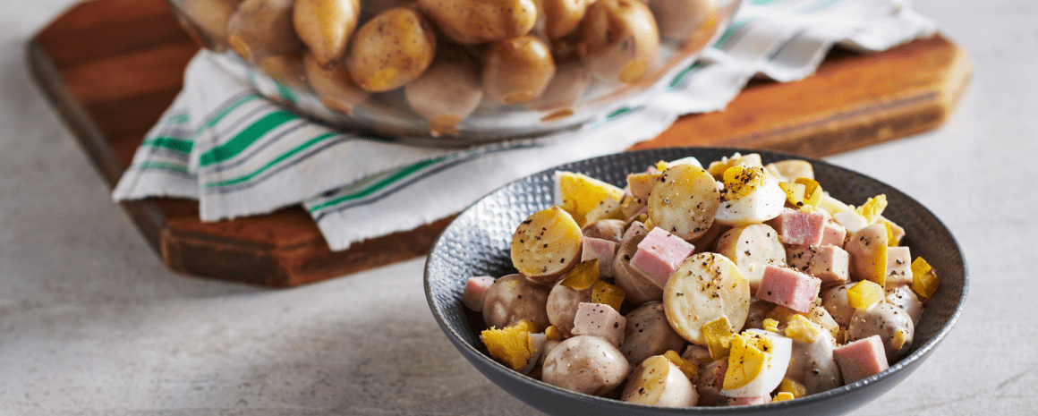 Smoked Ham Potato Salad in a bowl.