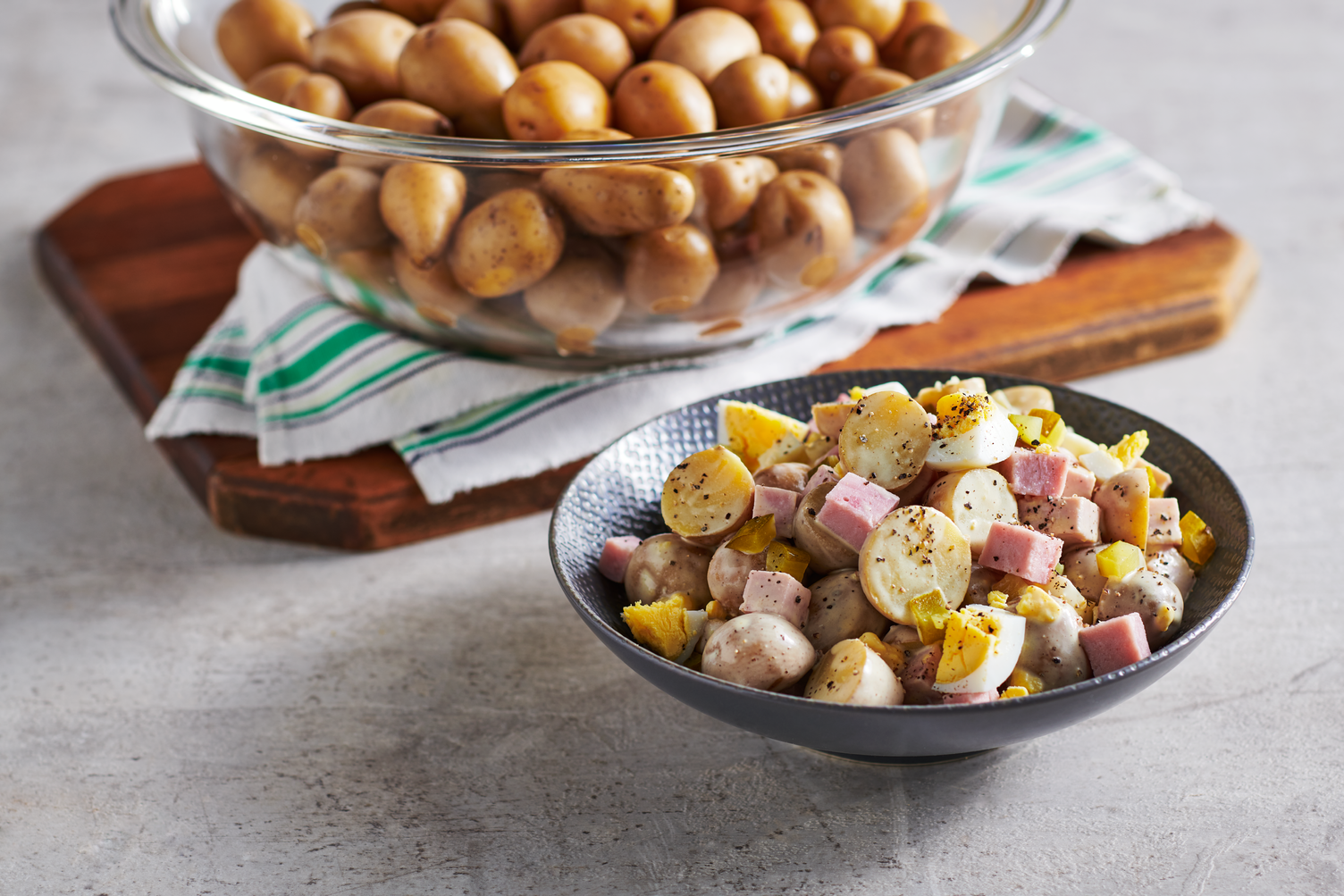 Smoked Ham Potato Salad in a bowl.