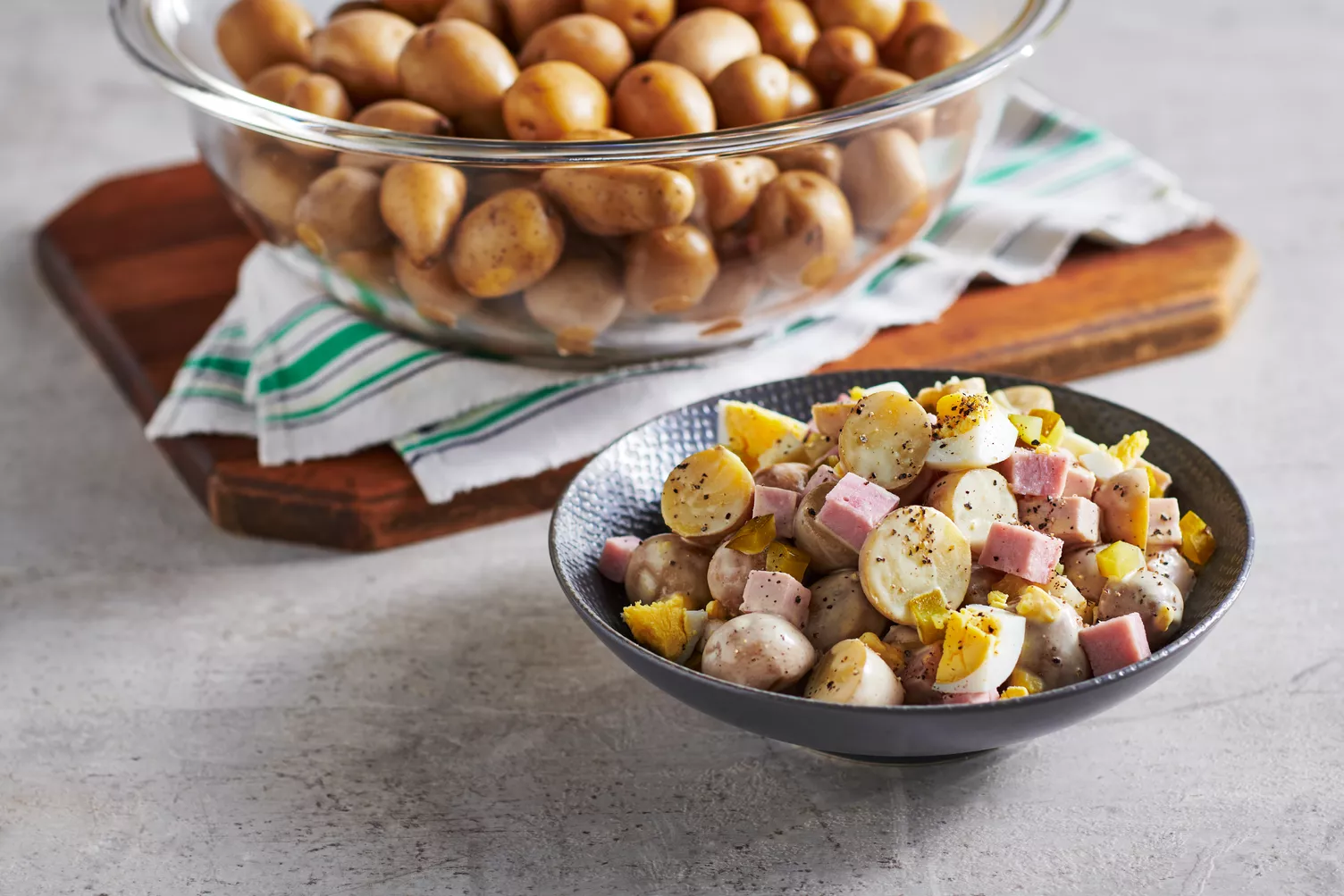 Smoked Ham Potato Salad Smoked Ham Potato Salad in a bowl.