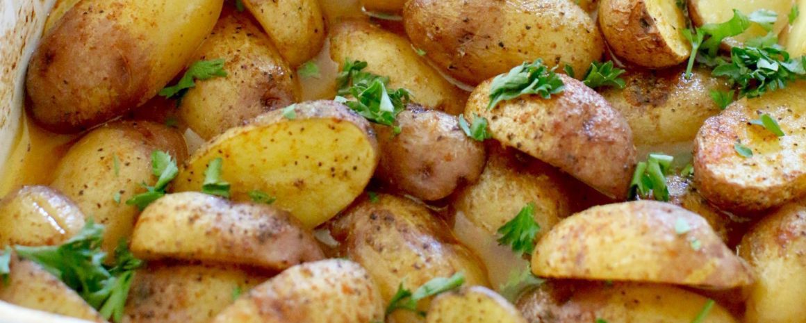 Greek Little Potatoes in a serving dish