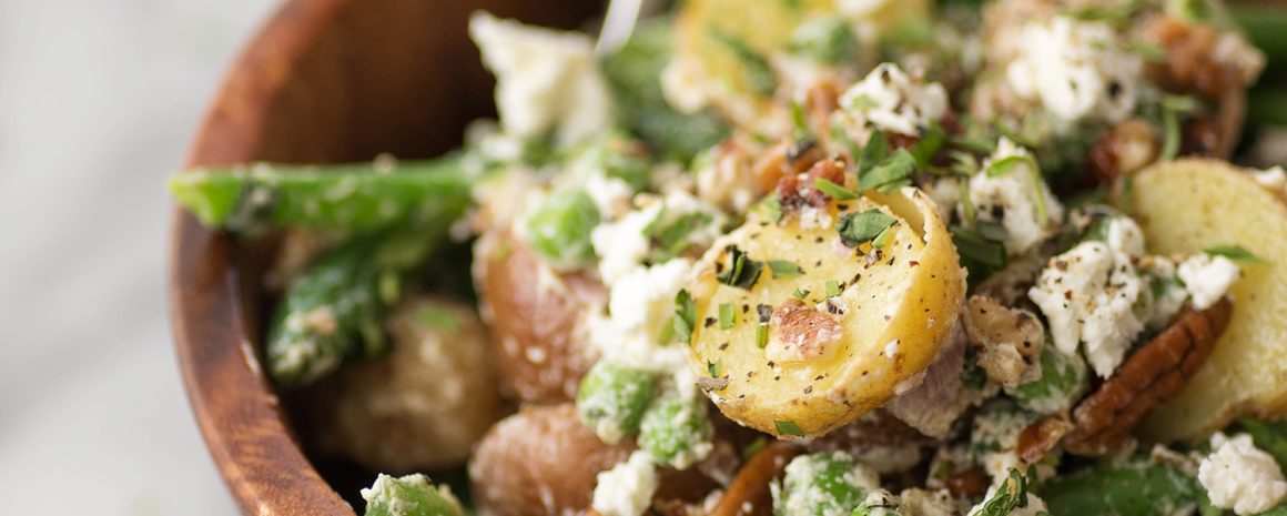 A bowl of green bean and tarragon potato salad.