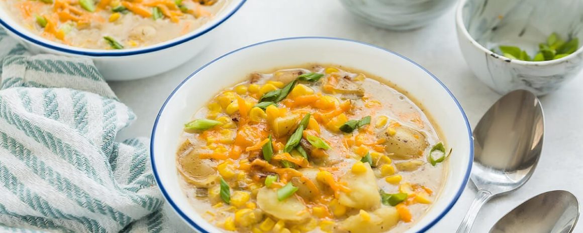 Bowls of Instant Pot Corn Chowder.