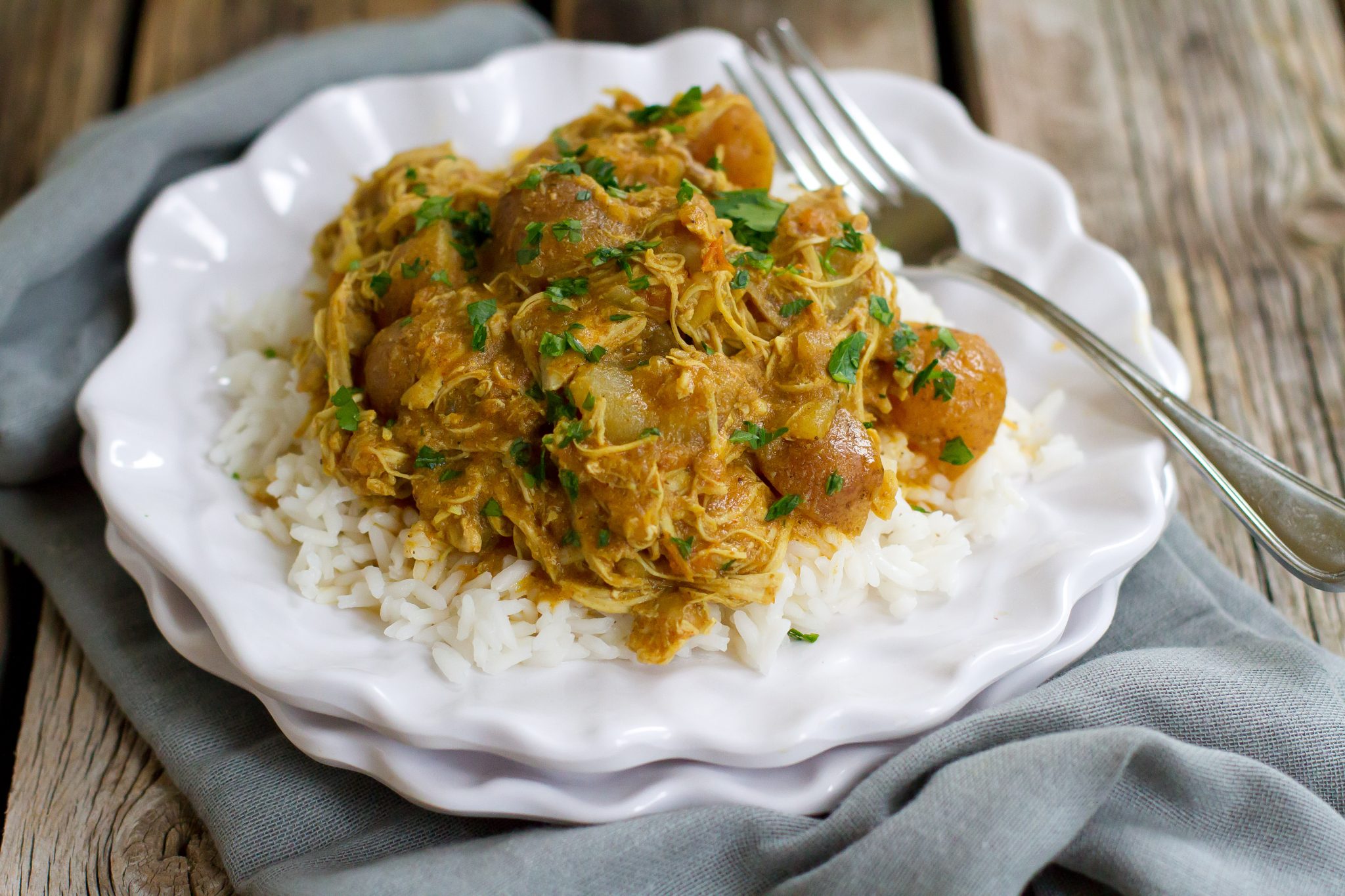 Chicken curry with potatoes.