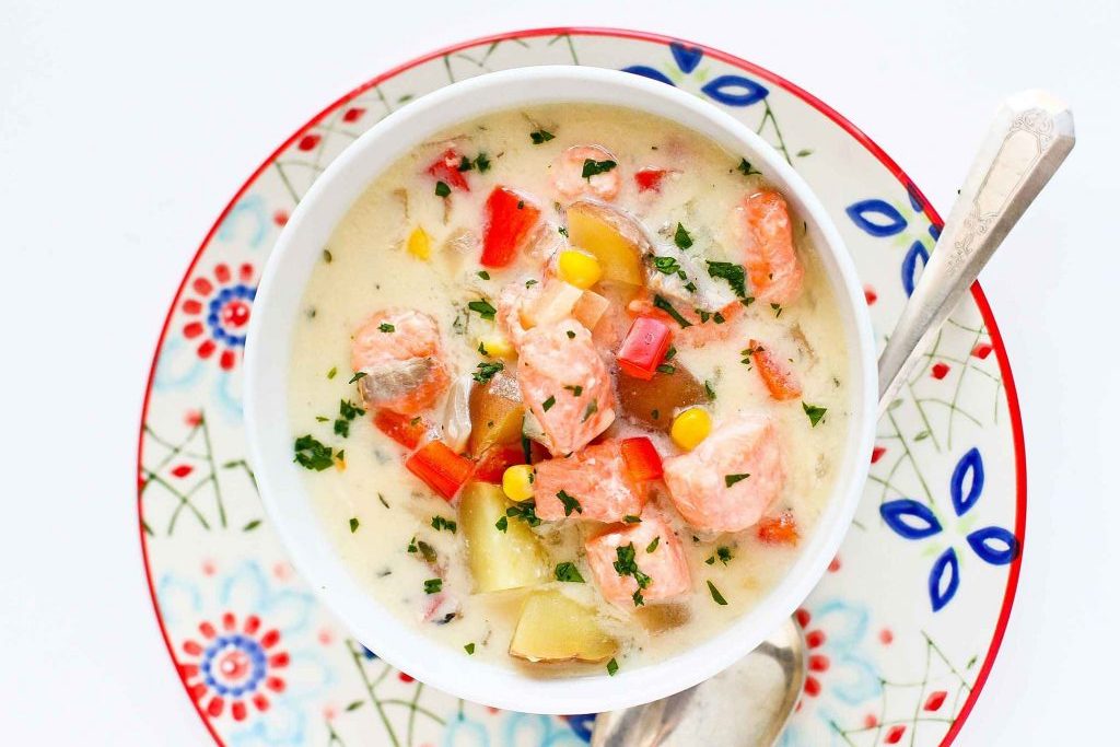 Light salmon and potato chowder.