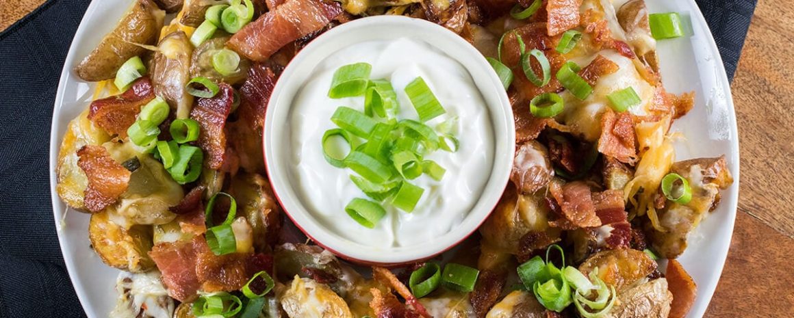 A plate of Little Potato Irish Nachos.