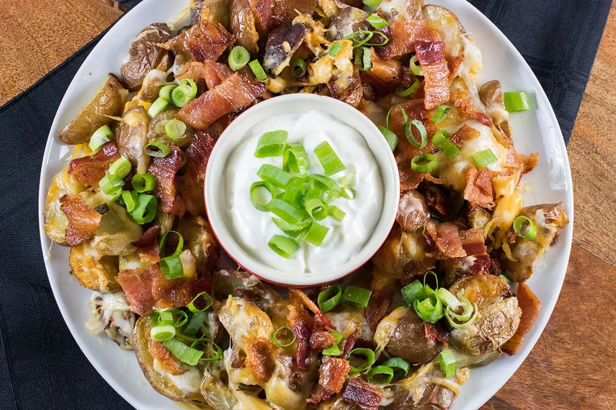 A plate of Little Potato Irish Nachos.