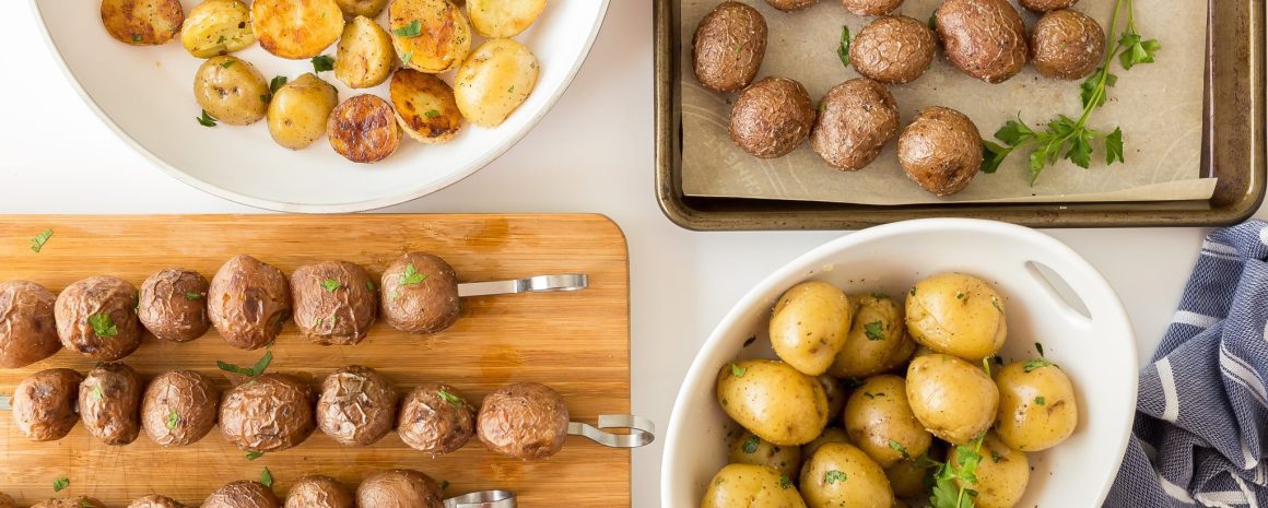 Little Potatoes in four different cooking methods: boiled, roasted, grilled, and pan-fried