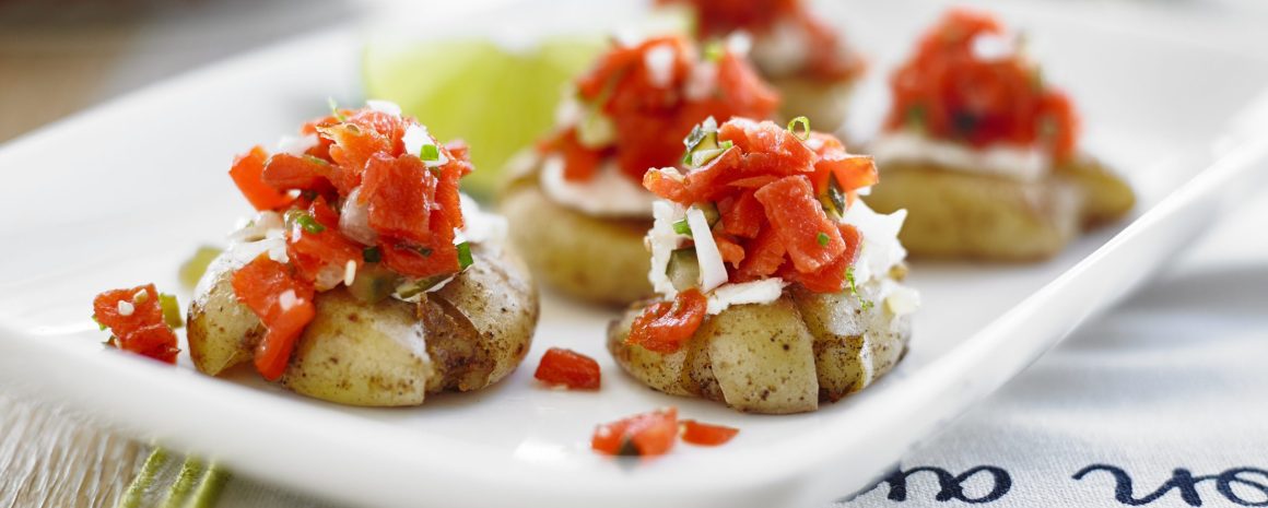 Smashed little potatoes topped with yummy smoked salmon.