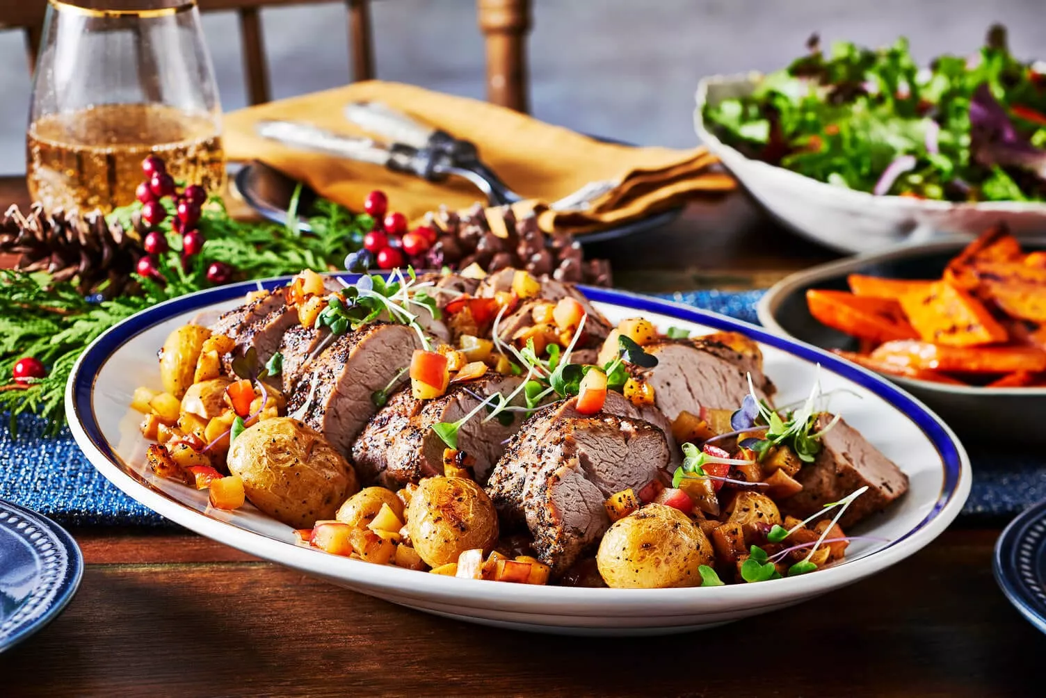 Morning-Pearl-Potatoes-with-Pork-and-Apples_The-Food-Group_Web-Res-1 A delicious plate of pork tenderloin with Little Potatoes.