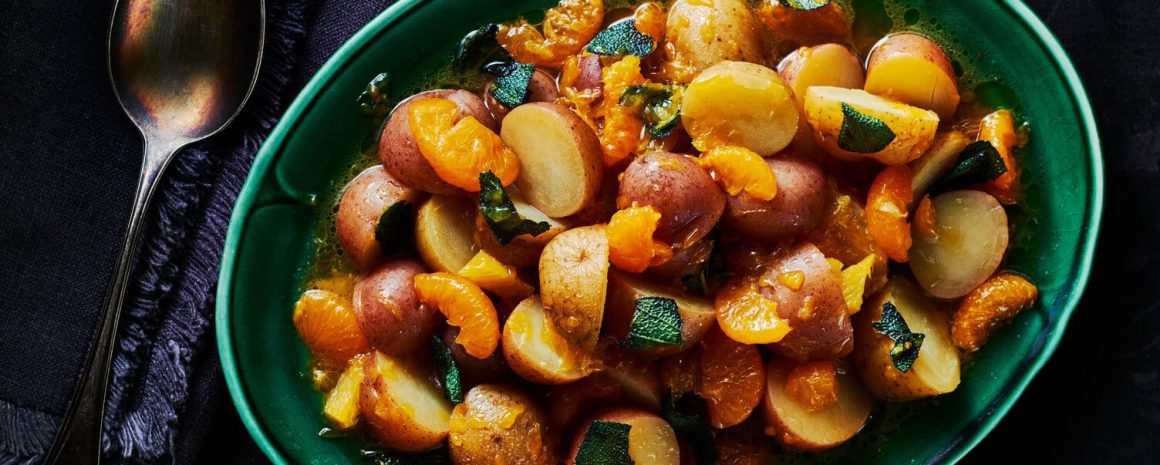 A tasty plate of sage and orange poached potatoes.