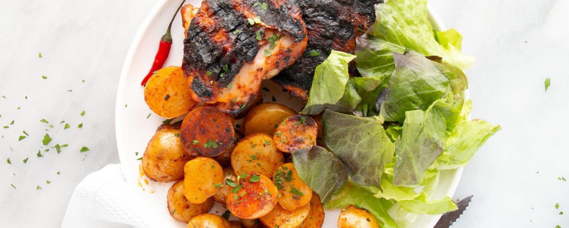 Peri Peri Chicken and Potatoes with a nice dainty side salad. So crisp.