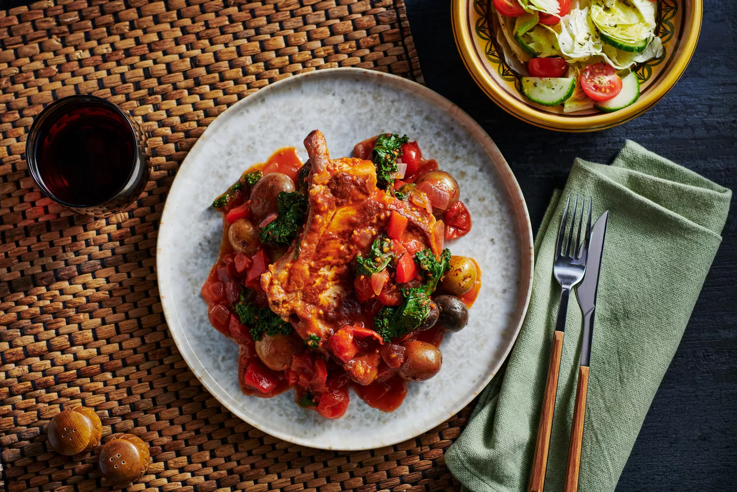 Pork-Chops-and-Potatoes-in-Tomato-Pepper-Sauce_The-Food-Group_Web-Res-4 Pork chops and potatoes in at tomato pepper sauce.