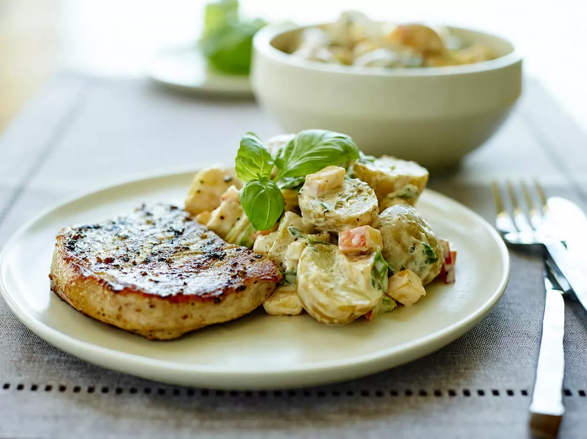 Pork-Chops-with-Potato-Salad-Peaches-and-Basil_Antoine-Sicotte_Web-Res-1