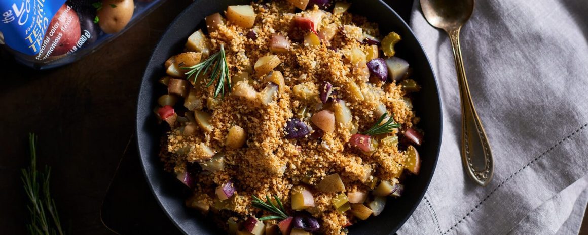 Potato stuffing in a bowl.