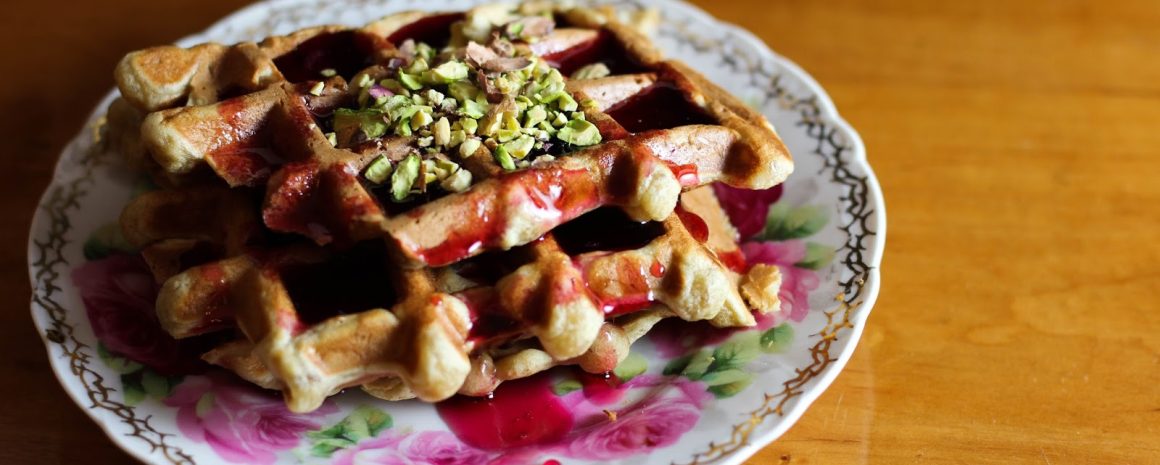 Pomegranate molasses waffles.