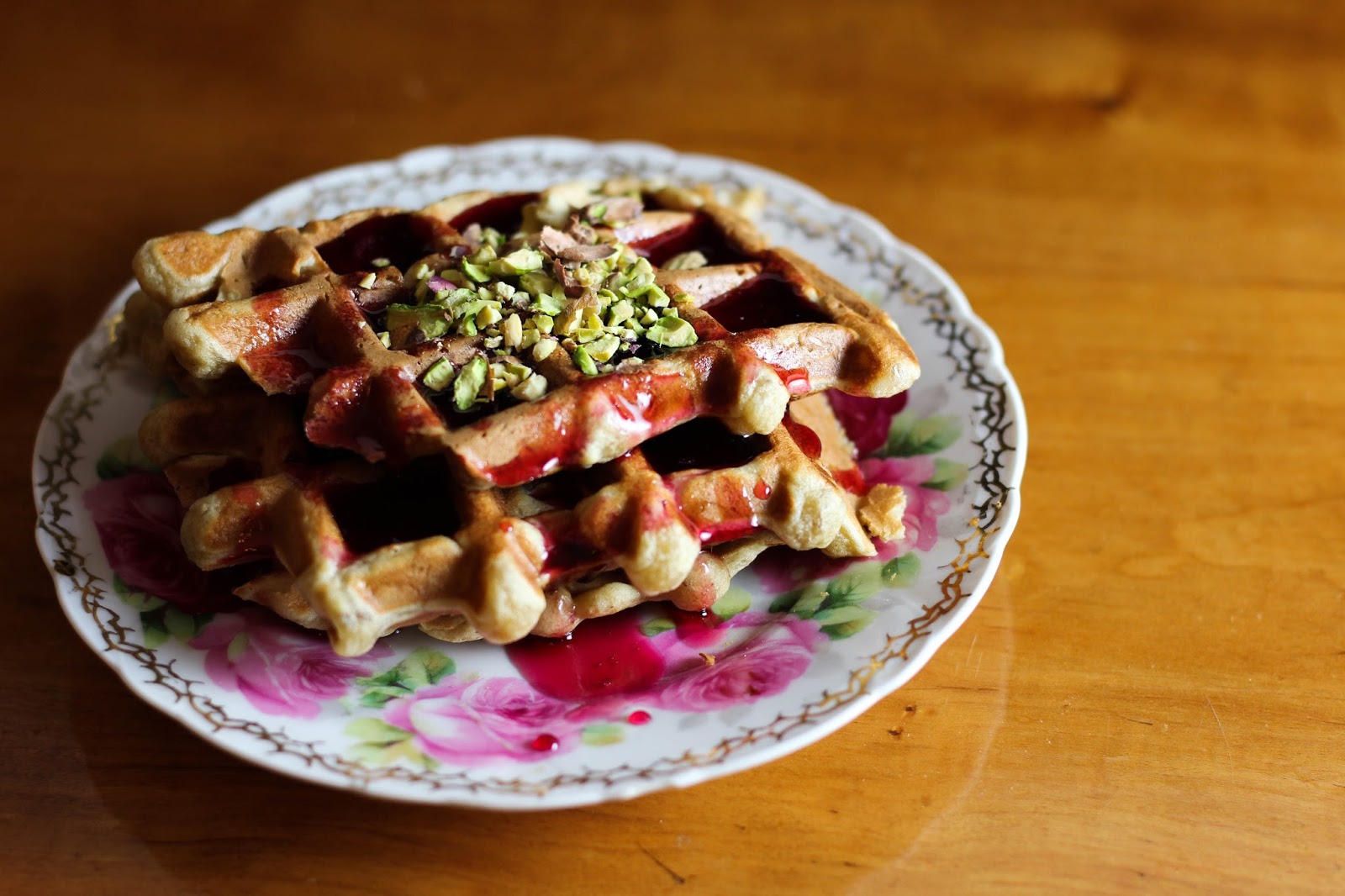 Pomegranate molasses waffles.