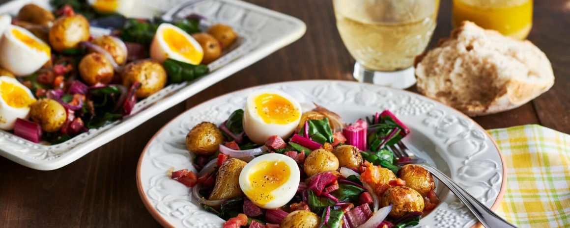 Soft boiled potatoes with Swiss chard and little potatoes.