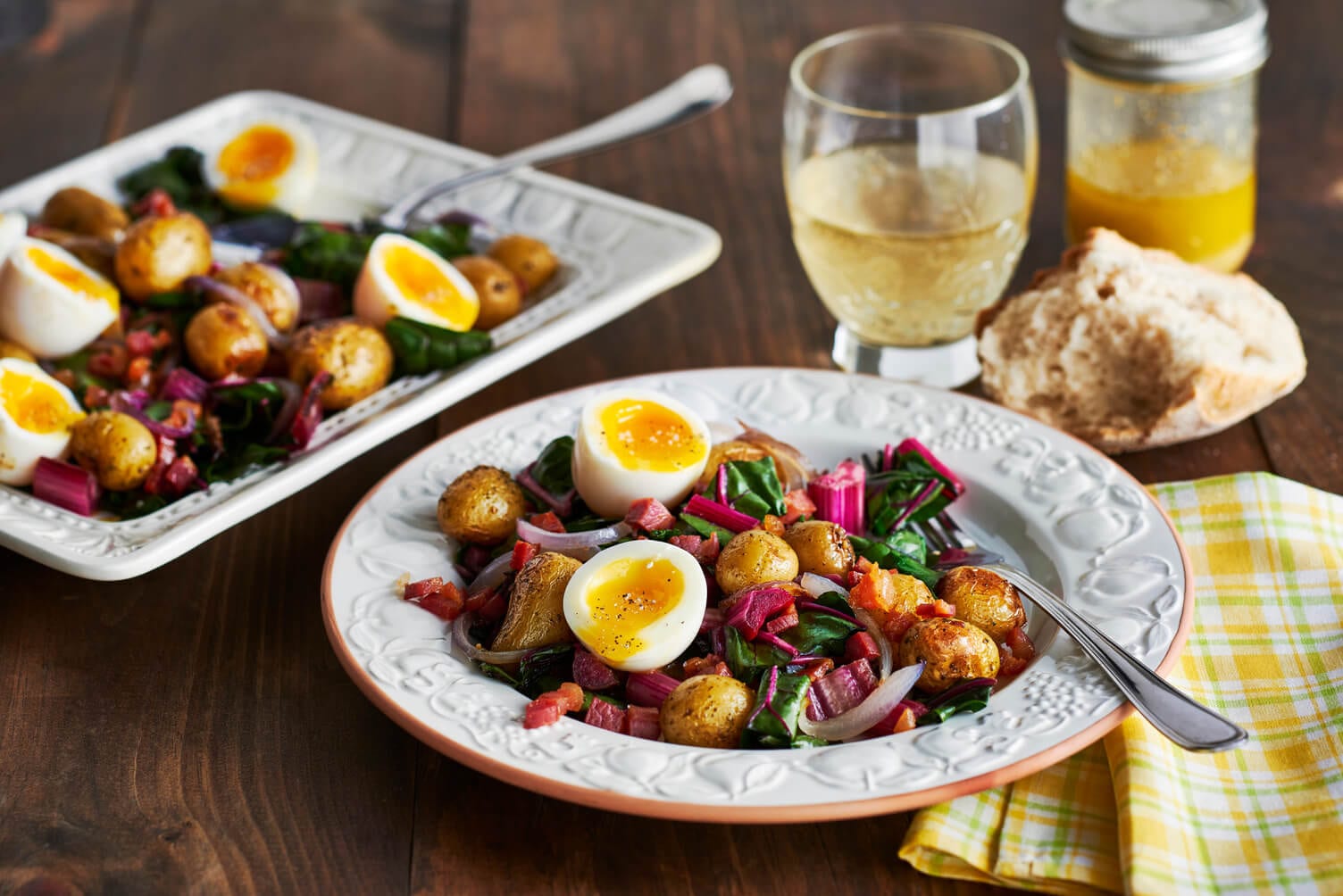 Soft boiled potatoes with Swiss chard and little potatoes.