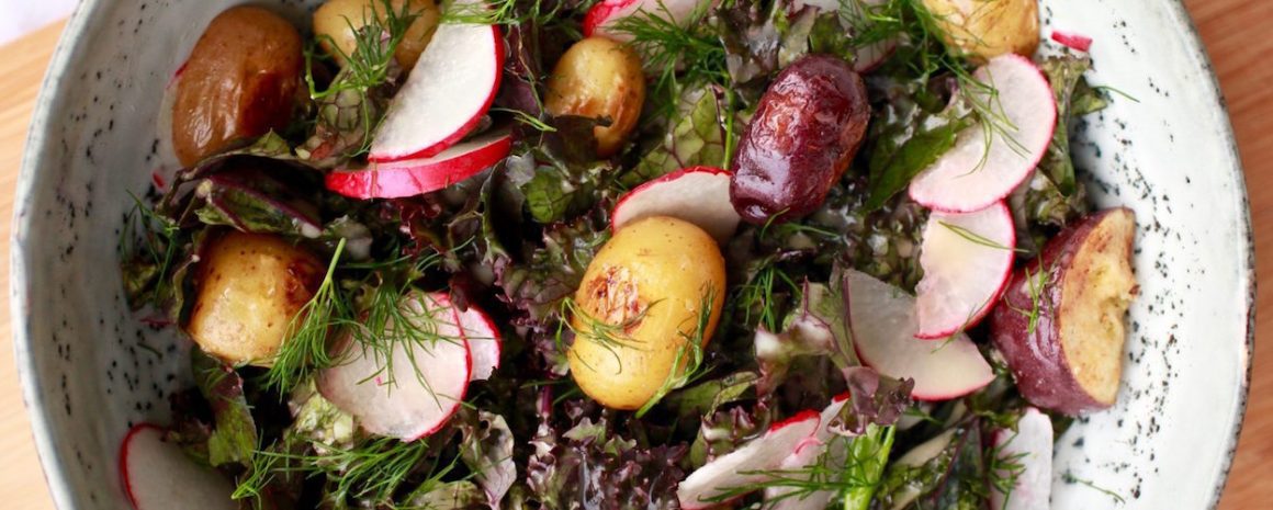 Red kale and potato salad.