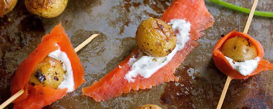 Roasted Little Potato and Smoked Salmon Skewers