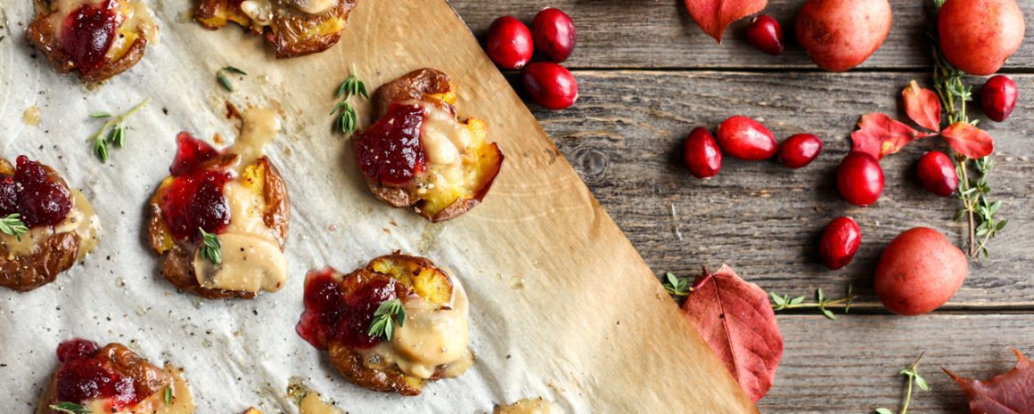 Vegan Thanksgiving smashed potatoes.