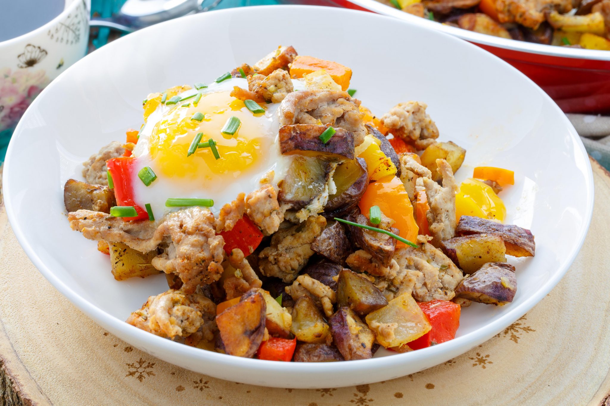 A turkey potato hash in a bowl.