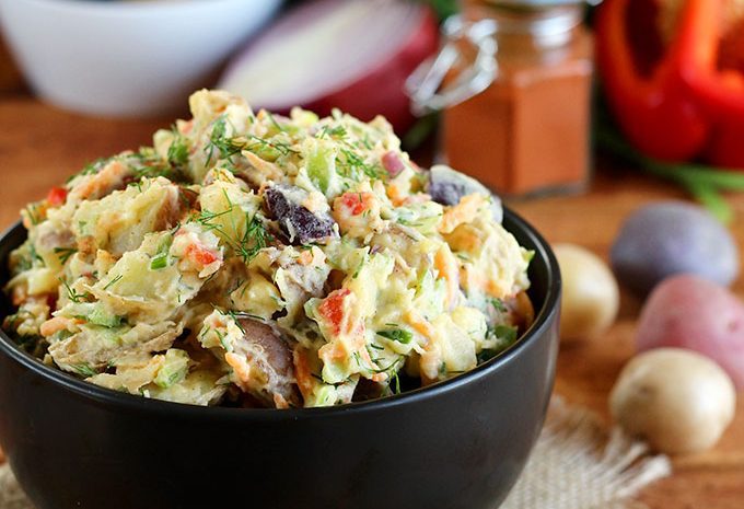 Vegan rainbow potato salad.