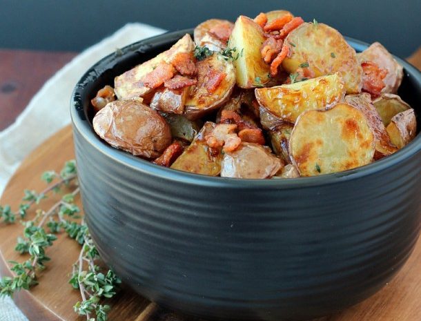 Warm maple bacon potato salad.