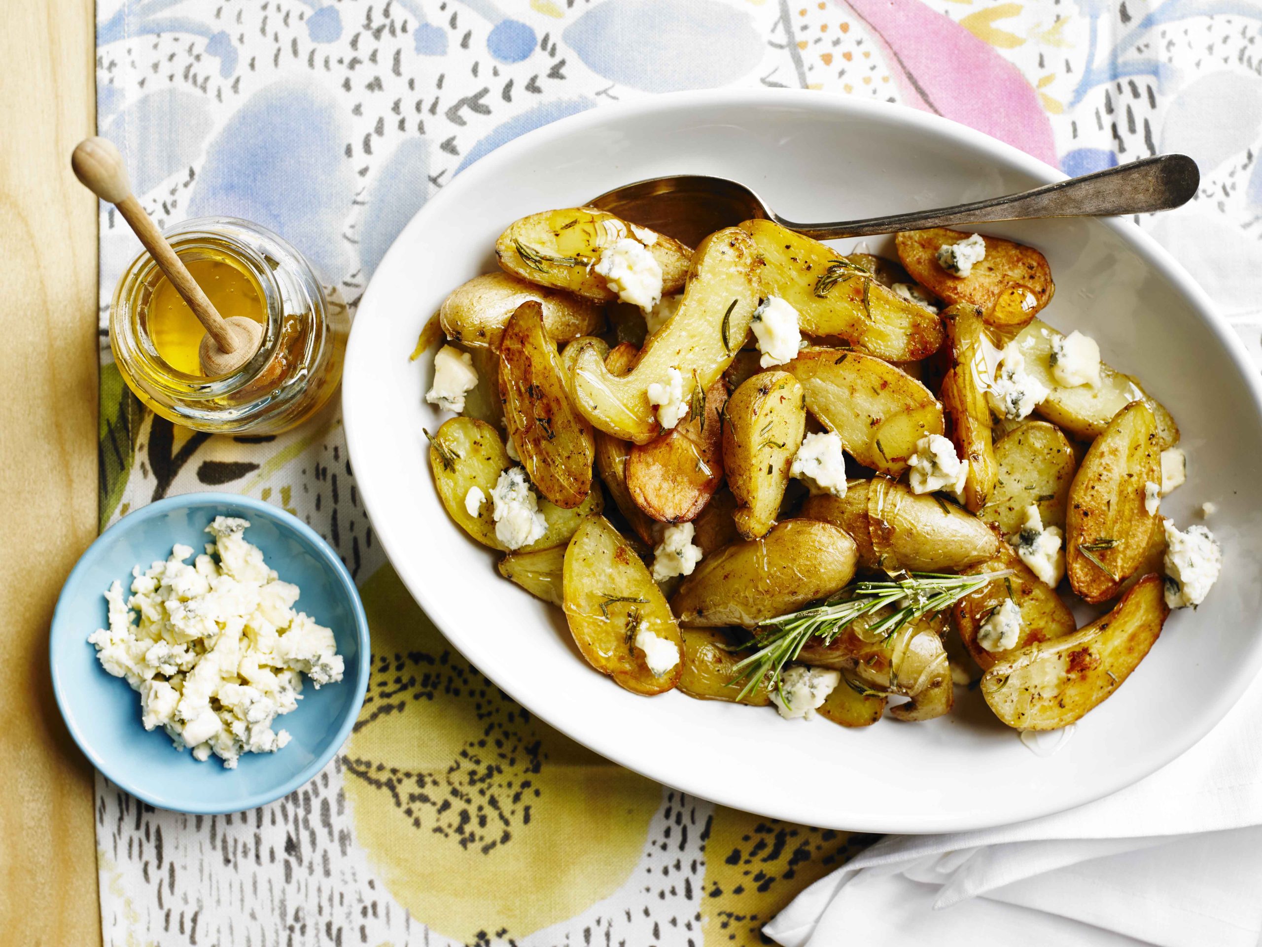 Gorgonzola and honey fingerling little potatoes.