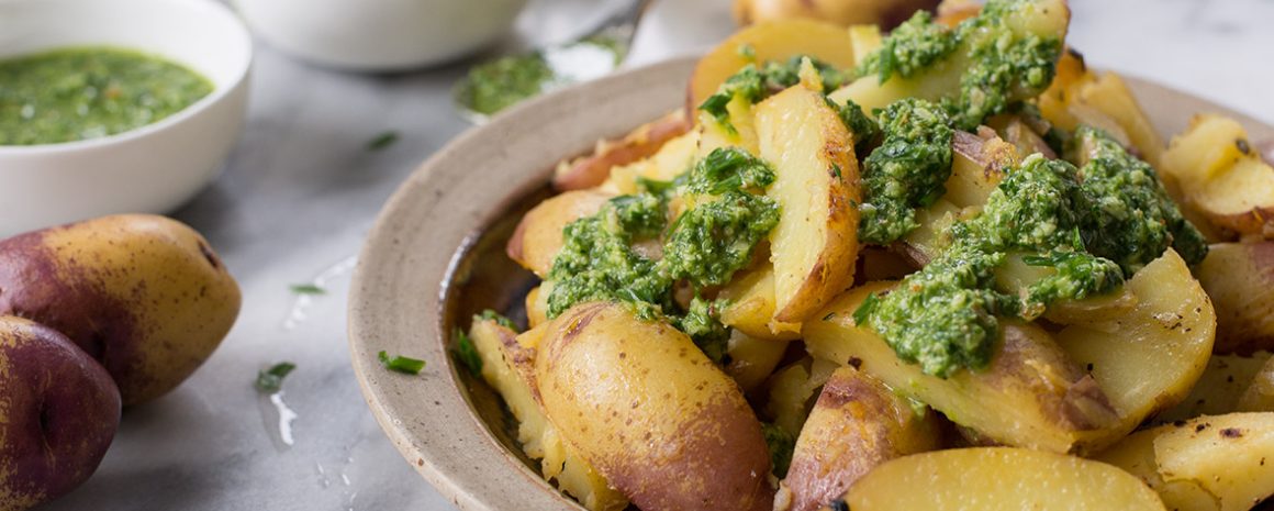 Lemon Potatoes with Chive Pesto