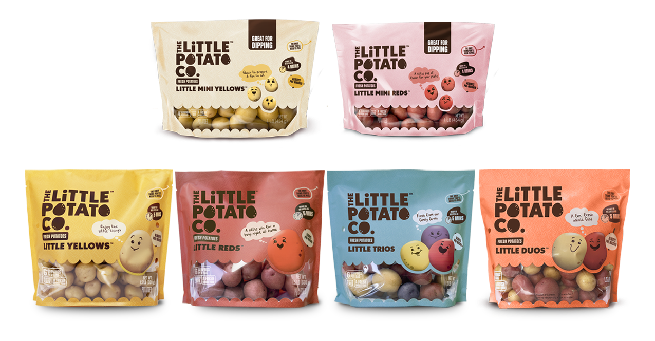 A lineup of all of the bagged products from The Little Potato Company